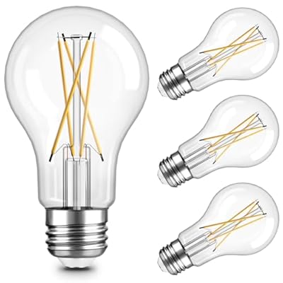 TJOY 4 Pack A19 Vintage LED Edison Bulbs, Dimmable Light Bulb 60W Equivalent, High Brightness 2700K Warm White, 8W E26 Standard Base, 800Lumens, CRI80+, Clear Glass Filament Bulb for Home, Farmhouse
