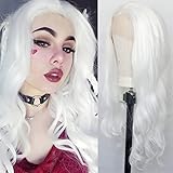 Luwigs Platinum White Lace Front Wig Wavy Synthetic Heat Resistant Fiber Hair Snow White Wave Lace Replacement Wigs for Women Cosplay Daily Party Natural Hairline 22 Inch