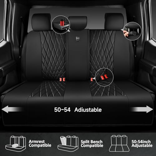 Image of CAR PASS 5 Seats Piping Luxury Faux Leather Seat Covers Full Set, Anti-Slip Waterproof Seat Covers Compatible with Front Armrests, Universal Fit for Suvs,Vans,Trucks,Airbag Compatible, Pure Black