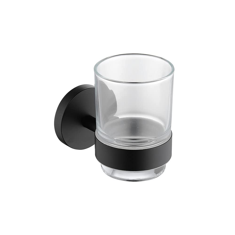 Portaspazzolino da Denti Portaspazzolino da Denti a Parete con Bicchiere in Vetro, for Bagno e lavabo, Viti di Fissaggio nascoste