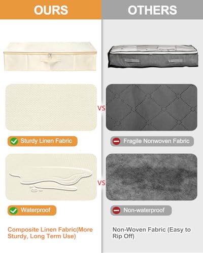 Image of punemi Underbed wedding dress storage box, 2 Pack Clothing Storage Bags W /Upgraded Handles, Large Capacity Underbed Shoe Container Organizer for Blanket, Pillows, Comforters & Quilts, Beige