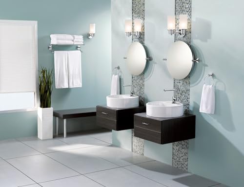 Image of Moen DN0762CH Iso 2-Light Dual-Mount Bath Bathroom Vanity Fixture with Frosted Glass, Chrome