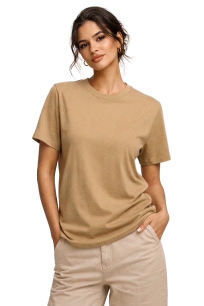 Image of Womens T Shirt Short Sleeve Crew Neck Casual Basic Shirt Soft Cotton Tee Relaxed Fit Lightweight Everyday Women Top Minimalist Style