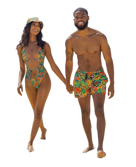 Baecation Couples Matching Swimsuits His and Hers Women's Leopard One Piece Swimsuit & Men's Trunks