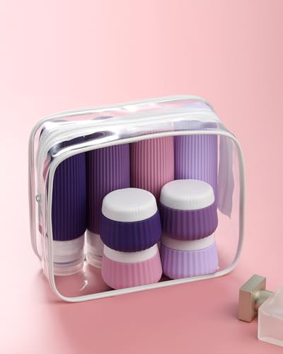 Image of Mrsdry Travel Bottles for Toiletries - 8 Pack, TSA Approved 3oz Travel Containers, Leak Proof Silicone Squeezable Cream Jars with Clear Bag