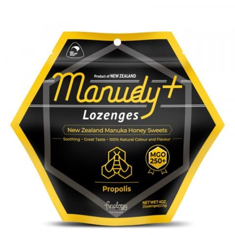Manudy+ New Zealand Manuka Honey Sweets Throat Lozenge Natural Flavor 25 Lozenges (Propolis)