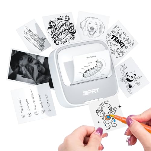 iDPRT Mini Sticker Printer Machine with 1 Roll Sticker Paper, Portable Thermal Printer for Study, Grey WhiteGrey