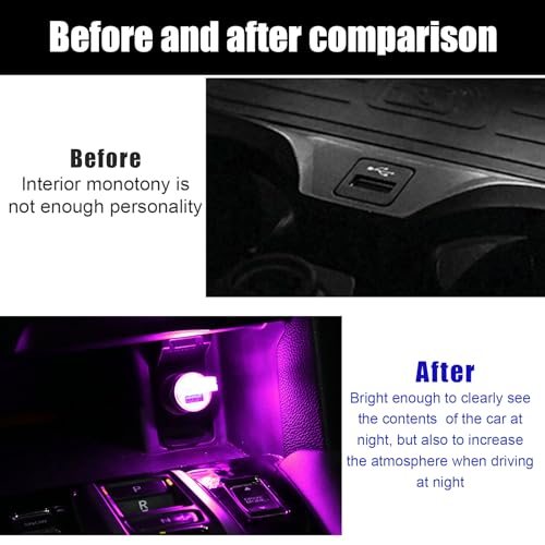 Sylvil 2 PCS USB LED Car Interior Atmosphere Lamp, Portable Mini LED Night Light, Plug-in USB Interface Trunk Ambient Lighting Kit, Universal Interior Car Accessories (Purple)