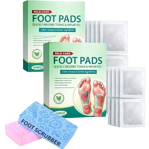 Foot Pads (Pack of 20) with Foot Scrubber (1 Pc) | Foot Pads for Weight Loss | Detox Foot Patches | Foot Pad for Detoxification | Natural Bamboo Ingredients for Sleep Aid, Pain Relief & Skin Cleansing
