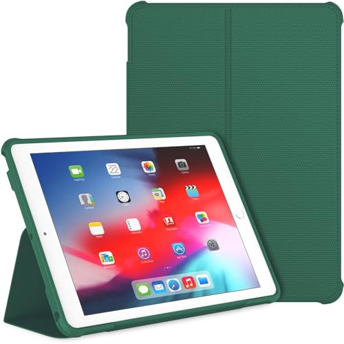 TXWLLIU Hülle für iPad 6. Generation/iPad 5. Generation 9 7 Zoll 2018/2017 Doppelt Faltbarer Ständer mit Stoßfester TPU-Rückseite Automatischem Schlafen/Aufwachen Dunkelgrün