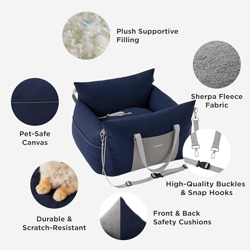 Lesure Hundesitz Auto kleine Hunde - wasserdichter und waschbarer Hunde Autositz mit Aufbewahrungstaschen, ansteckbarer Sicherheitsleine und verdickter Memory-Schaum-Füllung, 58x56x33cm, Navyblau