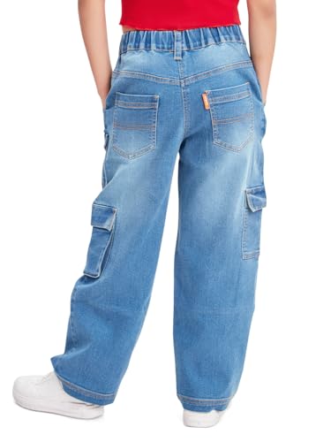 Image of olele Girls Super Jeans Collection for 4-14 Yrs | Stretchable Cotton Denim Trousers | Blue Jeans for Kids | Baggy Denim Pants | Cargo Pants for Girls