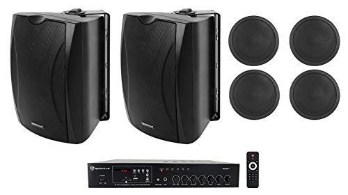 Rockville Bundle: Rockville RCS80-1 Commercial Amp Bluetooth Receiver Bundle with (2) WET-5B 5.25