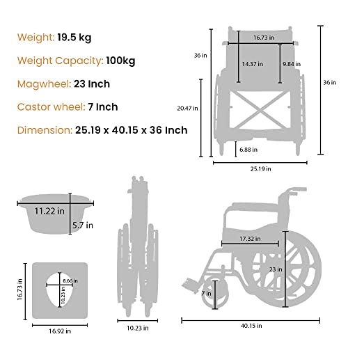 Image of Veayva Deluxe commode Wheel chair Foldable Commode Cum Wheelchair with removable air tight pot