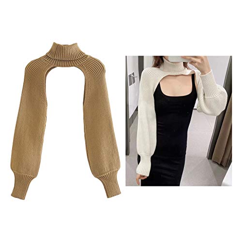 gazechimp Pulôver de Malha de Manga Comprida de Gola Sólida para Mulheres Blusas de Camisola - Cáqui