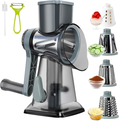 KalraMay Cheese Grater,Rotary Cheese Grater with Handle, Multifunctional Rotary Cheese Shredder Effortlessly Grates Cheese, Vegetables, and Fruits (Blue)