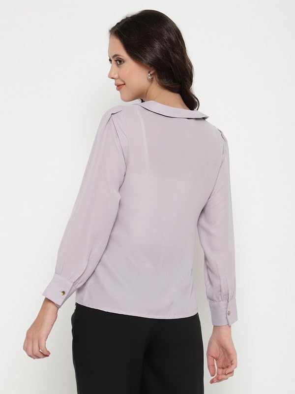 Image of BEATNIK Womens Solid Color Fashion Full Sleeve Peter Pan Collar Woven Spring Summer Casual Loose T Shirts Tops