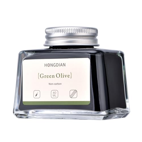 Image of Hongdian Fountain Pen Bottled Ink Green Oliver Color, 60ml Non Carbon Inkwell Bottle, Artist Calligraphy Ink