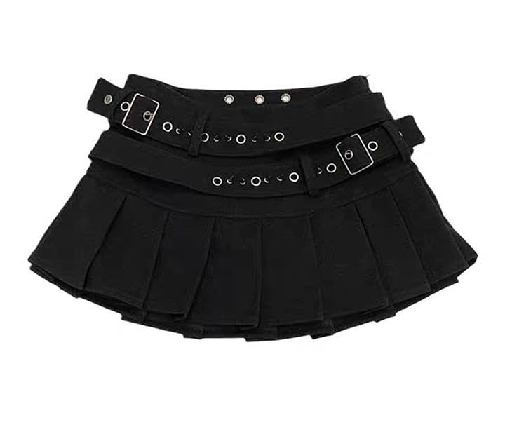 Y2k Double Belt Pleated Skirt Women Fashion High-Waisted Versatile Slim Fit Short Skirts