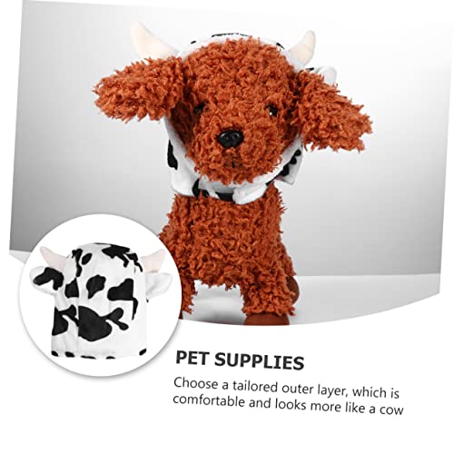 Sombrero disfraz de vaca de peluche para perro blanco miniatura 2
