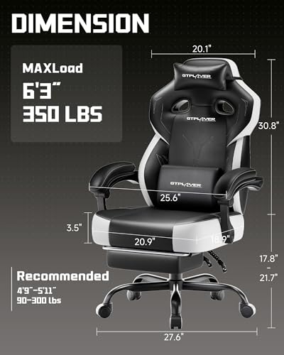 Image of GTPLAYER Big & Tall Gaming Chair, Wide Reclining with Footrest for Adults | Ergonomic High Back Computer Desk Chair, Comfort Padded Seat with Lumbar Support for Big /Tall, Office /Home, Dark Black