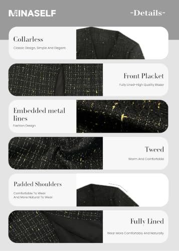 Image of Mina Self 2026 Fall Women's Tweed Blazer - Open Front Casual Work Jacket