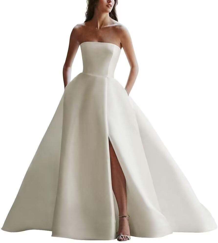 Satin Wedding Dresses for Bride 2026 A Line Corset Bridal Prom Dress Off Shoulder Slit Formal Ball Gowns with Train