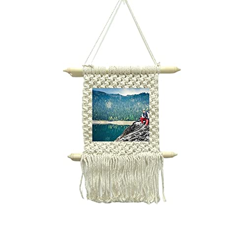Image of Macrame Photo Frames For Wall Hanging, Boho Decor, Pictures Organizer With Handmade Woven Cotton Rope For Bedroom Bathroom Living Room, Natural
