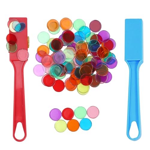 xolear 200 Stück Magnetische Bingo Chips Set, Bingo Spiel mit 2 Stück Magnetische Stäbe Gehirnleistung Steigern Desktop Magnet Spiel, Farbe Magnet Chips, Lernspielzeug für Familiares Grupales Eventos