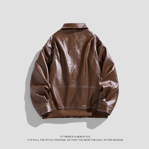 XUNRYAN Mens Faux-Leather Bomber Jackets Vintage Motorcycle Button Zip Up Vegan PU Baseball Jacket Winter Coat Outerwear4
