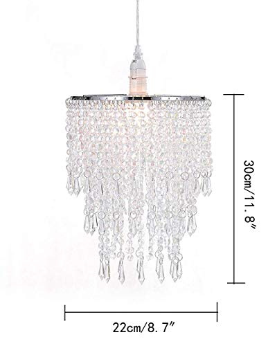 Waneway Acrylic Chandelier Shade, Ceiling Light Shade Beaded Pendant Lampshade With Crystal Beads And Chrome Frame For Bedroom, Wedding Or Party Decoration, Diameter 8.7 Inches, 3 Tiers, Clear #TOP5