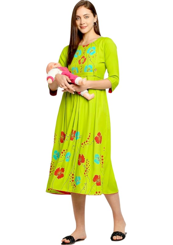 Image of DUMMY SHAPE Women's Rayon Anarkali Maternity Dress & Feeding Kurti with Zippers