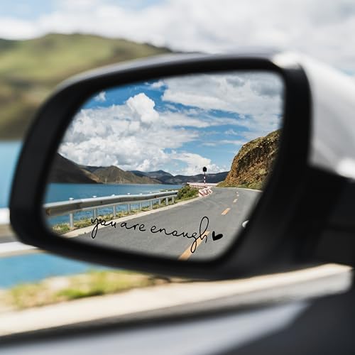 Image of Miarita 3X Hello Beautiful Rearview Mirror Decal, Vanity Mirror Stickers, Rear View Mirror Sticker, Car Mirror Stickers. (You are Enough Black)