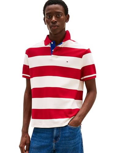 Tommy Hilfiger Men's Short Sleeve Casual Polo Shirts in Regular Fit with Rugby Stripe Designs