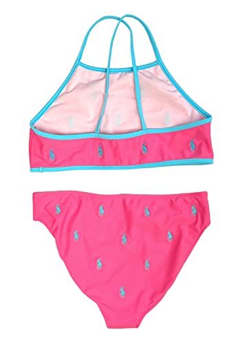 POLO RALPH LAUREN Girls Two Piece Bikini Swimsuit Big Kids/Little Kids Allover Pony Size 16 Pink2