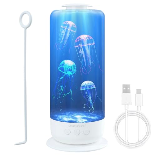 BestYiJo Lampara Medusa Lampara de Lava, Acuario 2.5 Litro Carga USB, Acuario de Medusas Decolorado LED, con Control de Velocidad y 2 Modos de luz, Luces de Atmósfera de Oficina Familiar (Blanco)