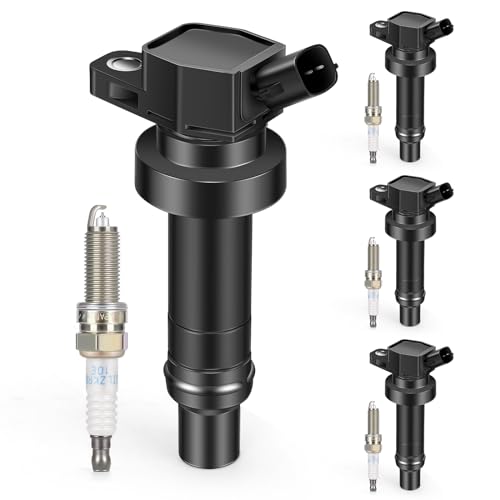 Ignition Coils Pack and Iridium Spark Plugs Compatible With Hyundai Accent 2011-2019, Hyundai Veloster 2012-2017, Kia Rio 2012-2019, Kia Soul 2014-2019, OE Replace# UF652 83815 (Set Of 4)
