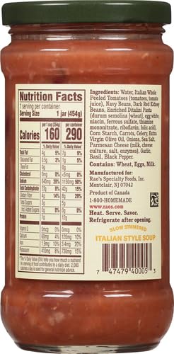 Image of Rao's Homemade Pasta Fagioli Soup, 16oz, Real Vegetables, Traditional Italian Heat and Serve Soup, 1 Pound (Pack of 4)