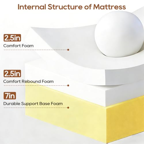 Image of FDW 12 Inch Twin XL Mattress, Medium Firm Base Foam, Breathable & Comfortable with Removable Washable Zipper Cover, Bed in a Box, CertiPUR-US Certified, White