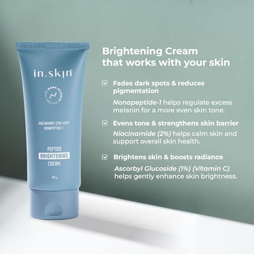Image of in.skin Skin Brightening Cream with Nonapeptide-1, Niacinamide & Vitamin C | Reduces Dark Spots & Pigmentation | Evens Skin Tone & Boosts Radiance | Nanoplex Technology | For All Skin Types | 100 gm
