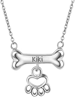 Suxerlry Personalized 925 Sterling Silver Dog Bone Name Necklace with Paw Pendant Custom Pet Nameplate Necklace (Silver)