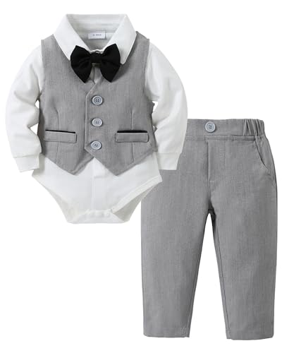 Image of nilikastta Baby Boy Clothes Suits Infant Gentleman Outfit Dress Shirts/Vest/Tie/Pants 0-18M