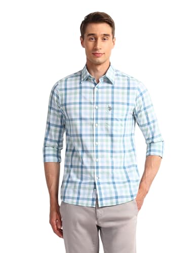 Image of U.S. Polo Assn. Checked Multicolor Long Sleeve Collared Neck Shirt