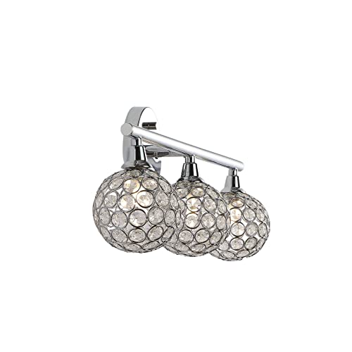 Image of JONATHAN Y 23 inch Chrome Maeve Modern Glam LED Vanity Light Sconce for Bathroom, Clear Crystal Globe Shade, Art Deco Wall Light for Hallway Entryway (JYL7536A)