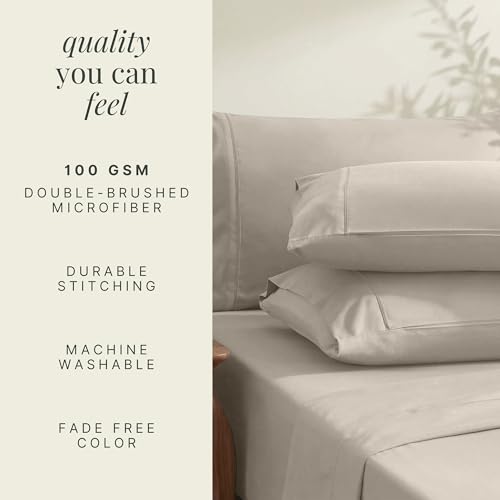 Image of Hearth & Harbor Bed Sheets, Luxury Soft 6 Piece Bed Sheet Set Extra Deep Pocket Fitted Sheets Fits Mattress up to 21 inch, Double Brushed Bedding Sheets & Pillowcases, Twin, Natrual Linen