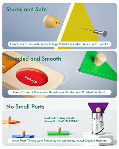 Boby Shape Color Puzzle for Toddlers 1-3, Montessori Learning Toys for 1 + Year Old Girl, Jumbo Knob Wooden Pegged Chunky Shapes Puzzles for Kids Ages 3, Baby Educational Toys 12-18-24 Months Boys - Thumbnail 5