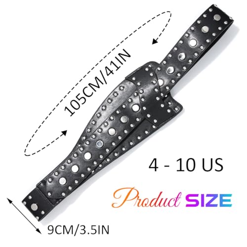 BODIY Rivets Wide Belts Black Punk Fashion Leather Belt Chunky Wide Waist Belt for Dresses Leather Accessories for Women3