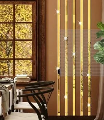Image of Bikri Kendra - 60 Strip Designed Mirror Sticker for Wall, Acrylic Sticker, Decorative Mirror Sticker for Wall, Acrylic Stickers, Wall Stickers for Hall Room, Bedroom. (StripGold60)