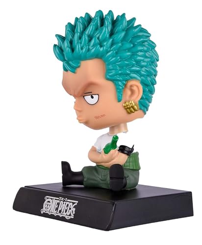 Image of Super Hero Roronoa Zoro Action Figure Limited Edition One Piece Bobblehead with Mobile Holder for Car Dashboard, Office Desk & Study Table