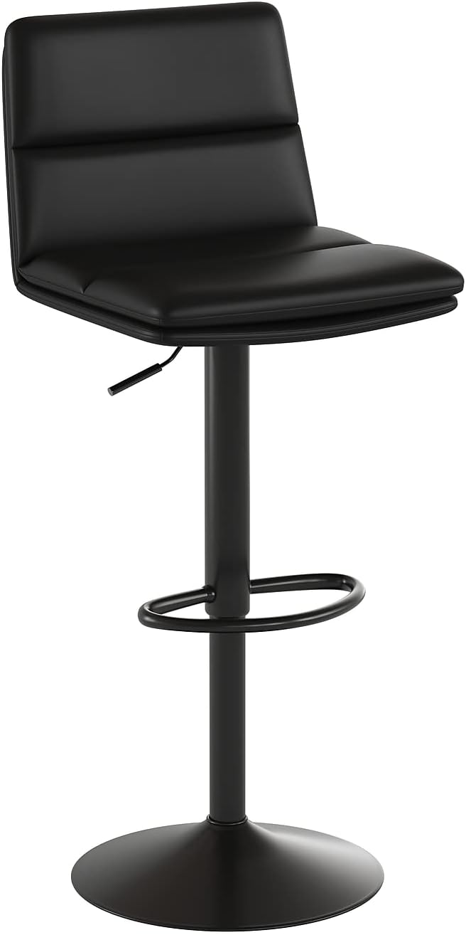 Flash Furniture Hughes Set of 2 Modern Commercial Grade Barstools - Black LeatherSoft Upholstery - Adjusts from Counter to Bar Height - Mid-Back - Channel Stitching